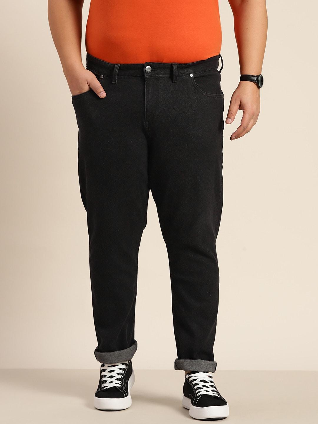Sztori Plus Size Men Black Slim Tapered Fit Light Fade Stretchable Jeans