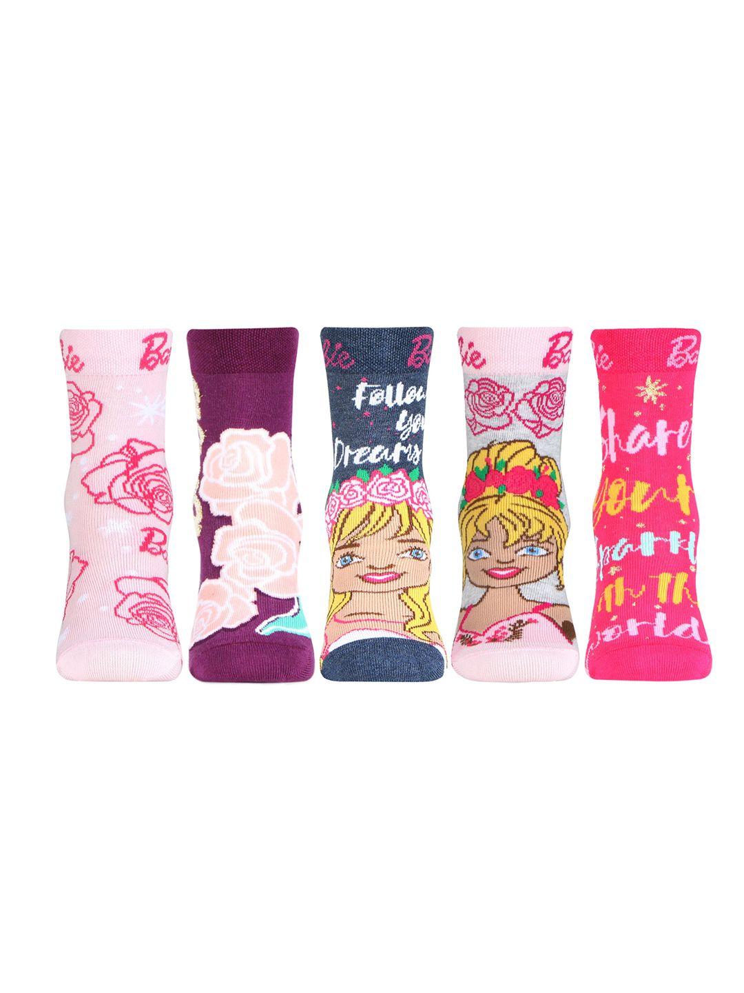 Bonjour Girls Multicoloured Pack Of 5 Barbie Printed Socks