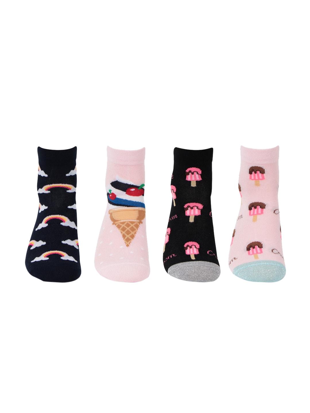 Bonjour Girls Pack Of 4 Designer Above Ankle Socks