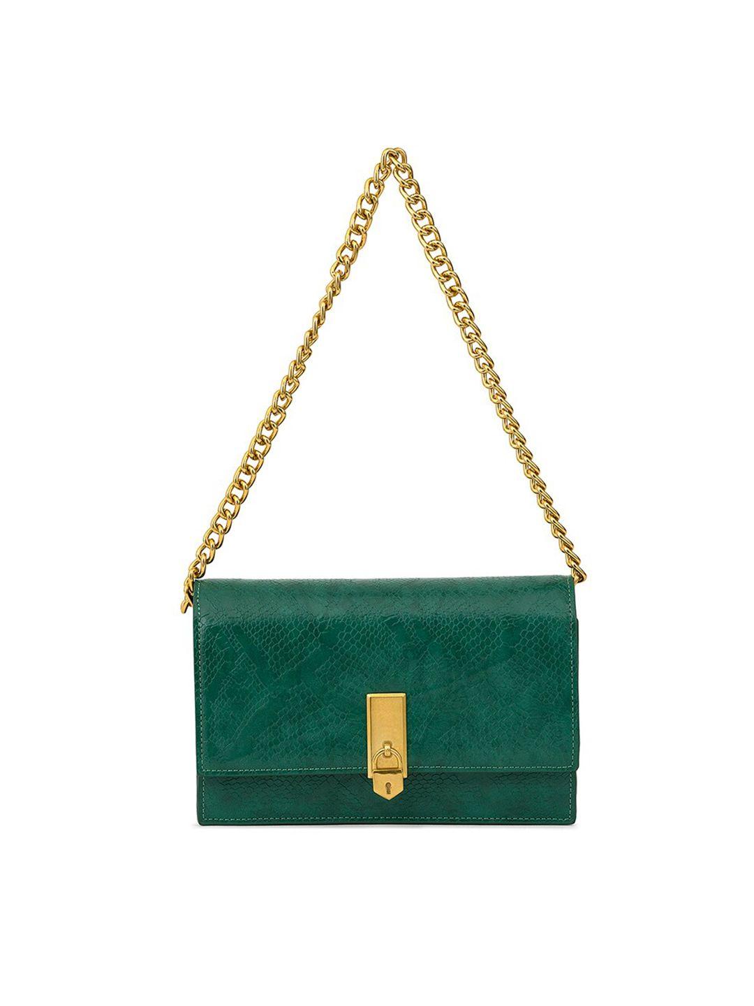 MIRAGGIO Green Gold-Toned Textured Envelope Clutch