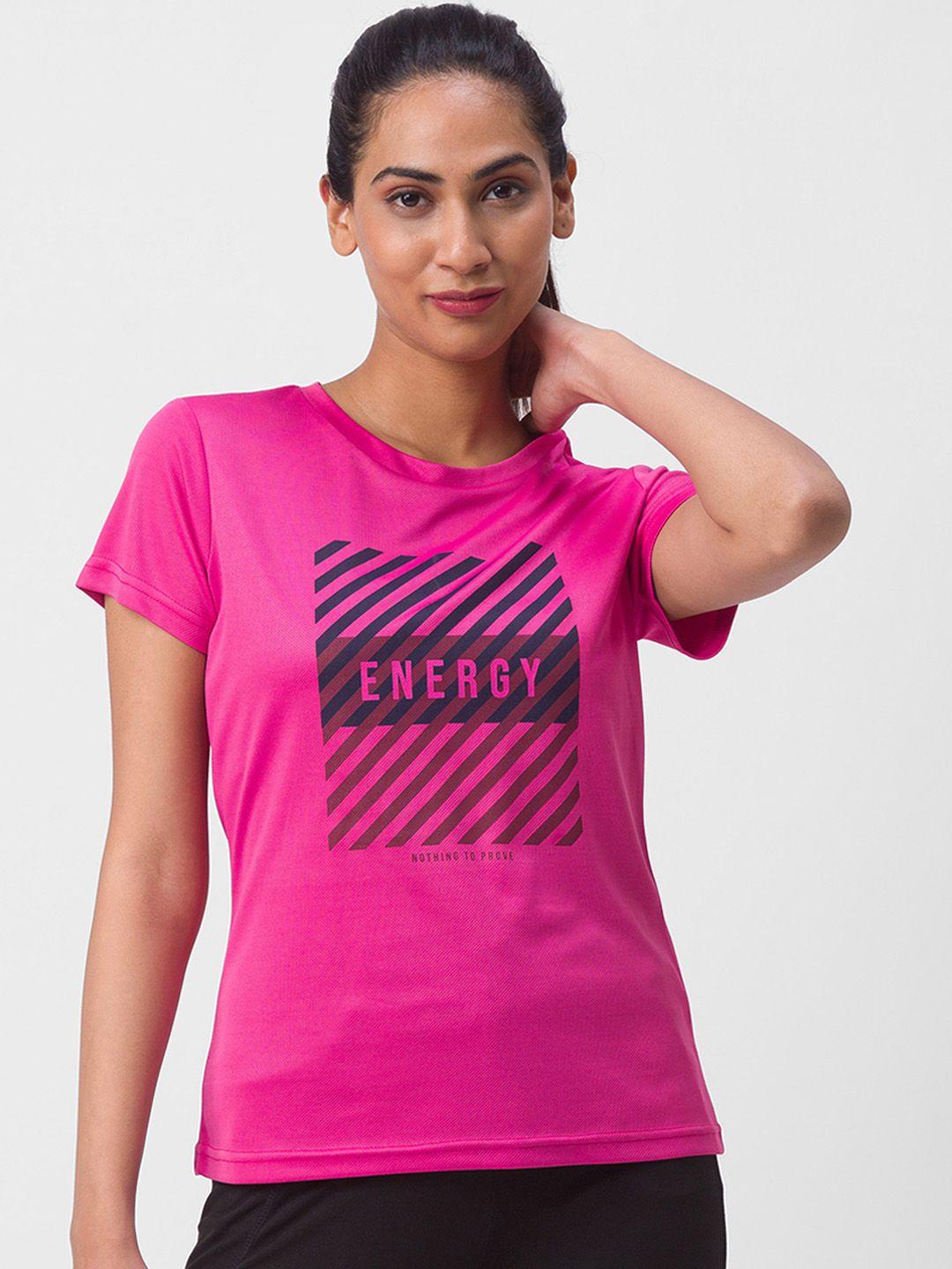 Globus Women Fuchsia Pink & Blue Printed T-shirt