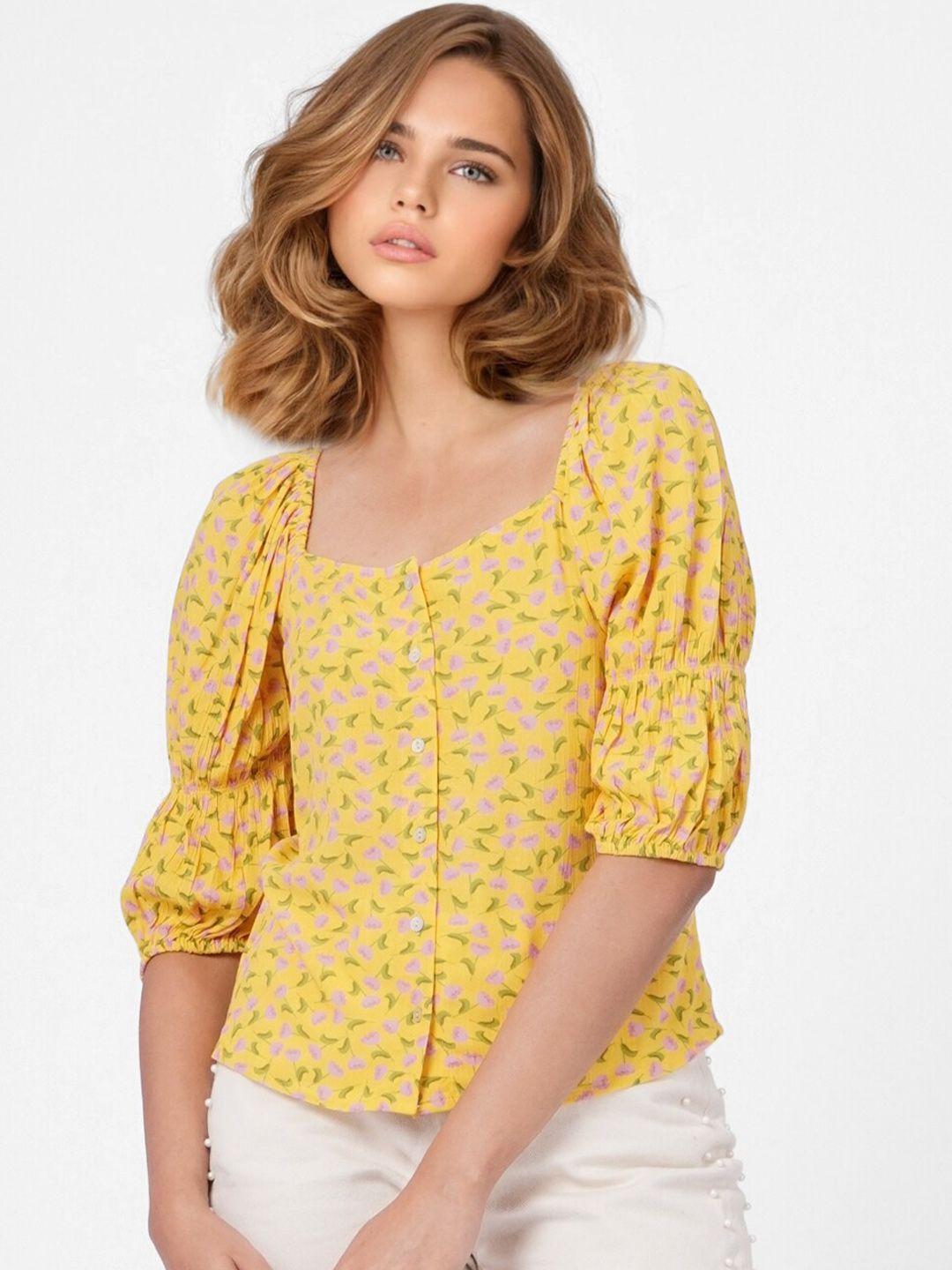 ONLY Yellow Floral Print Top
