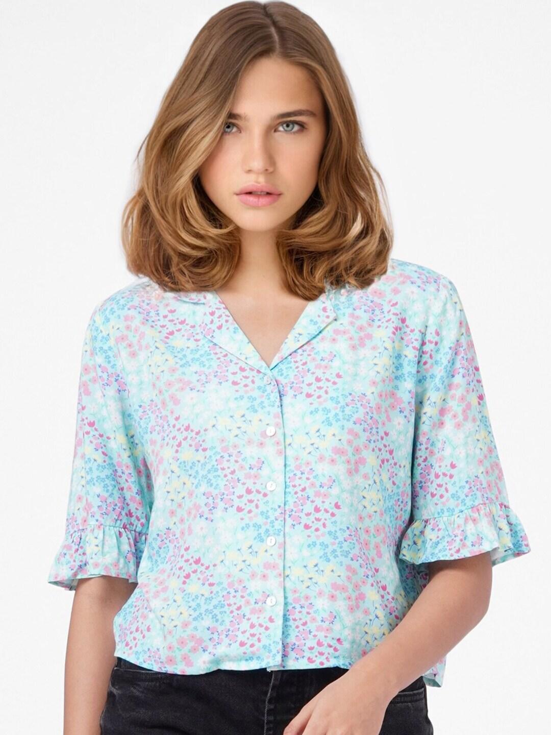 ONLY Women Blue Boxy Floral Printed Casual Shirt