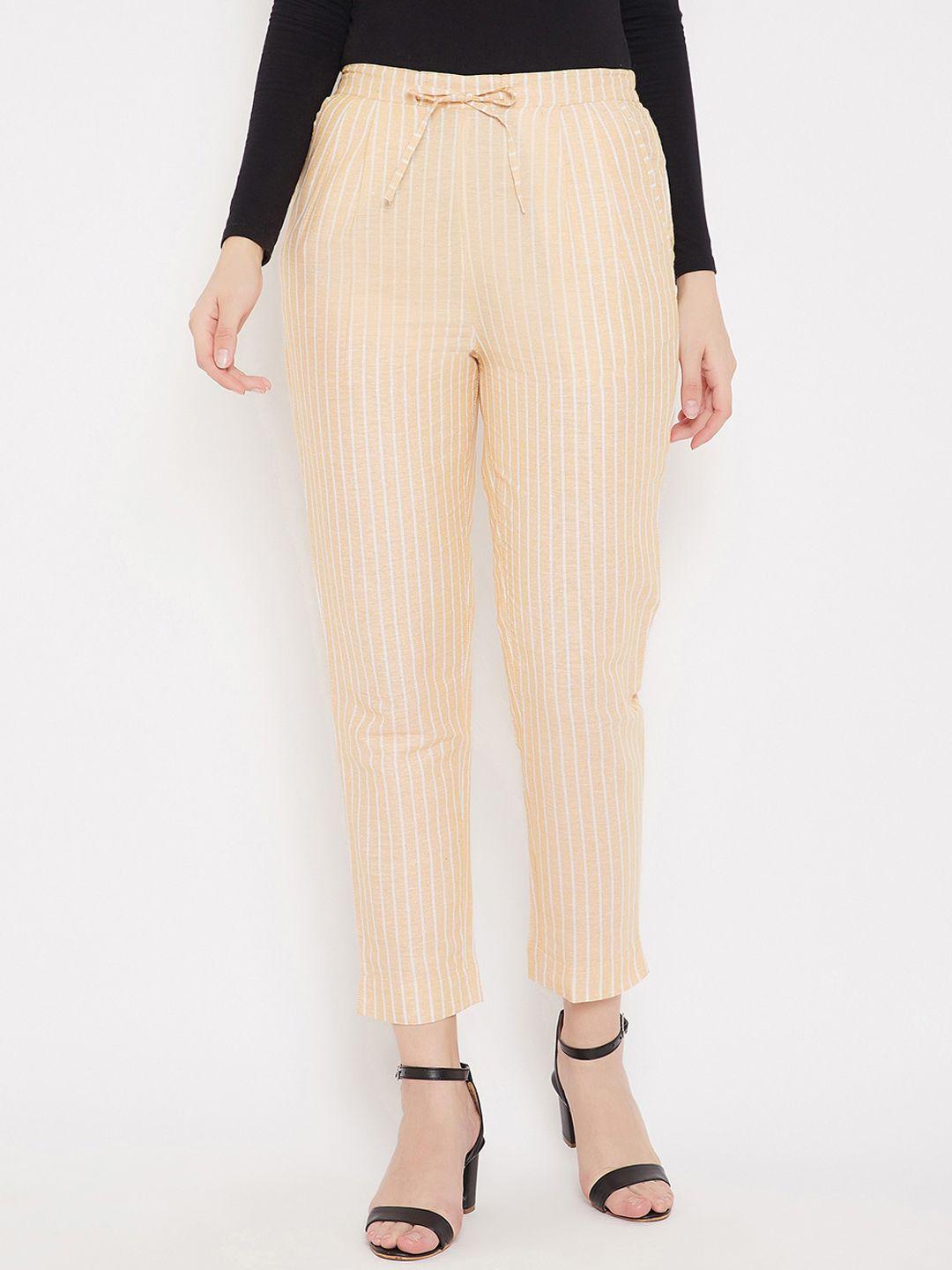 bitterlime-women-mustard-yellow-striped-smart-trousers