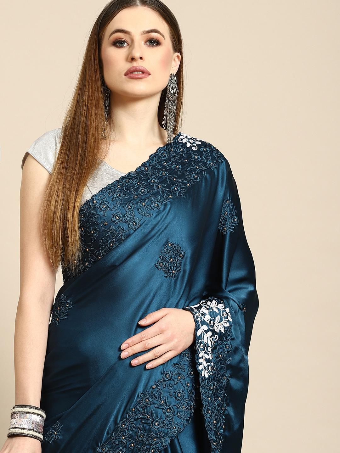 anouk-blue-floral-embroidered-satin-saree