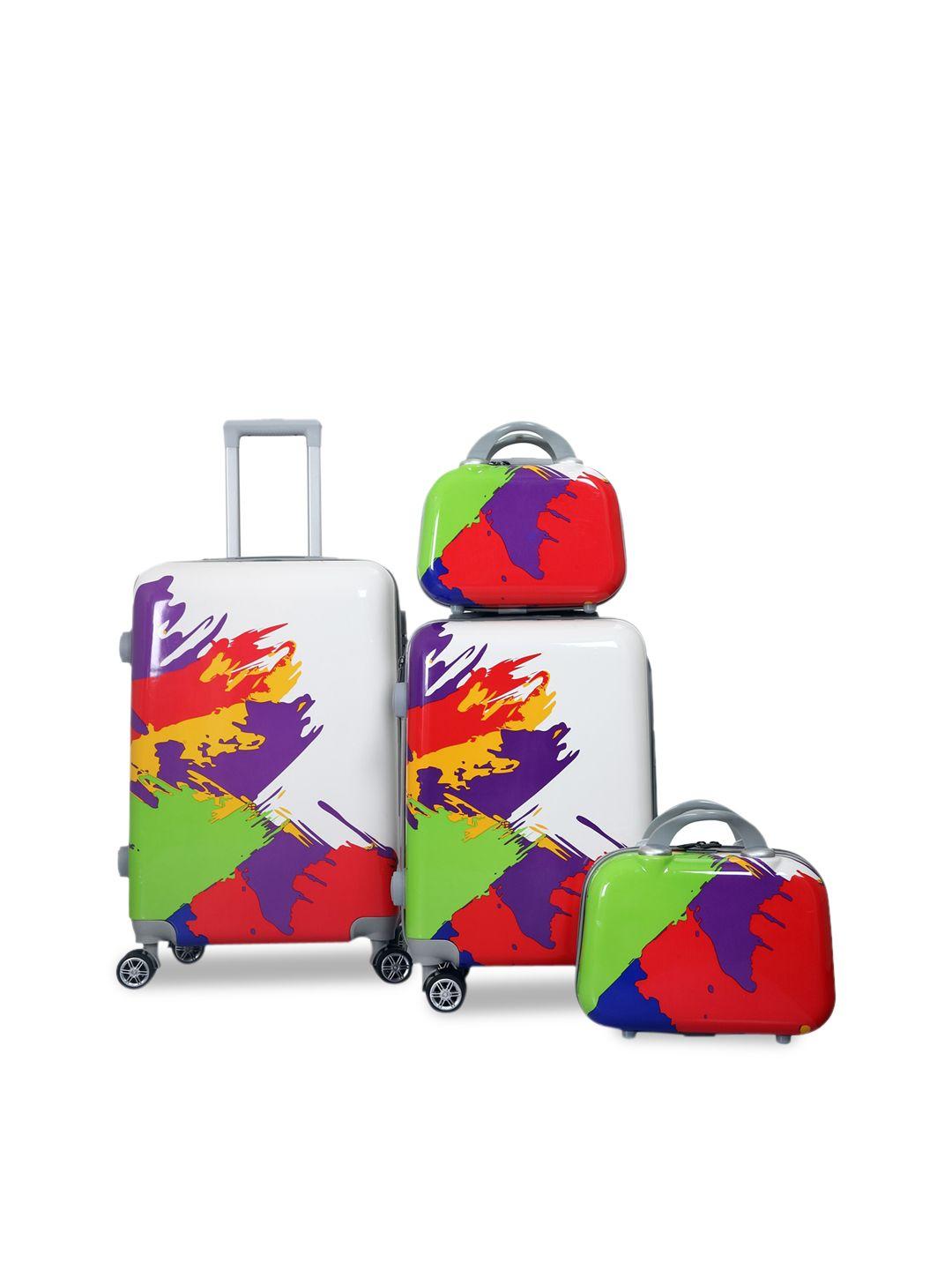Polo Class Multi-Coloured 4-Pieces Printed Hard Case Luggage Trolley & Vanity Bag Set