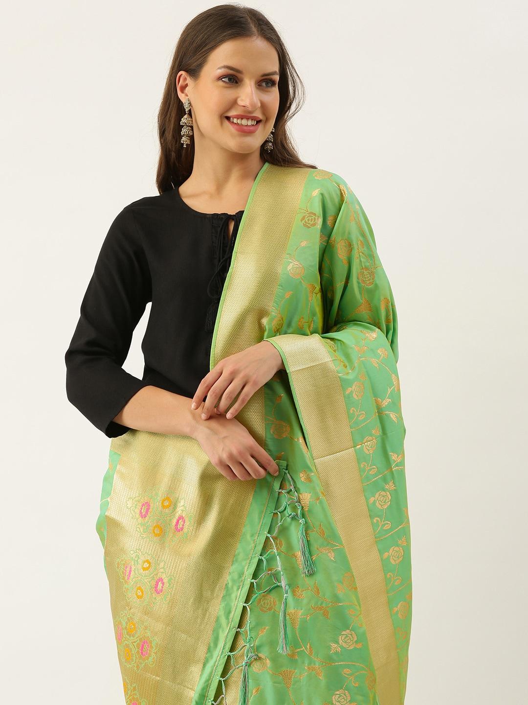 sangam-prints-green-&-golden-banarasi-silk-woven-design-dupatta