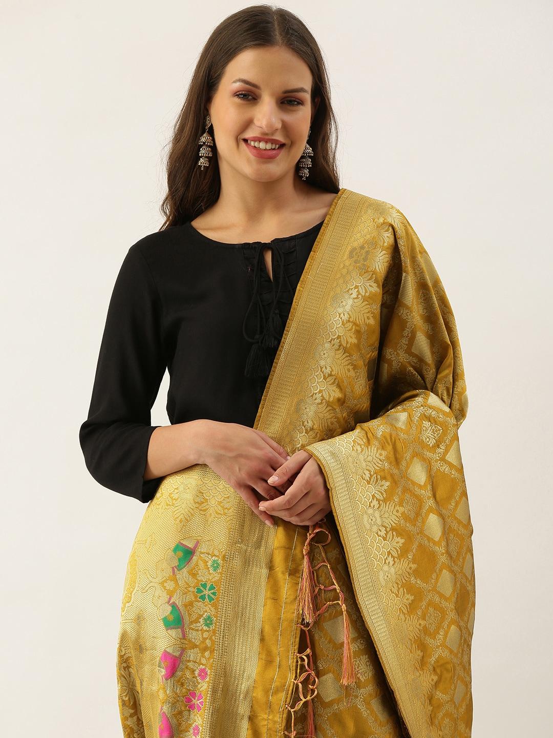 sangam-prints-olive-green-&-golden-banarasi-silk-woven-design-dupatta