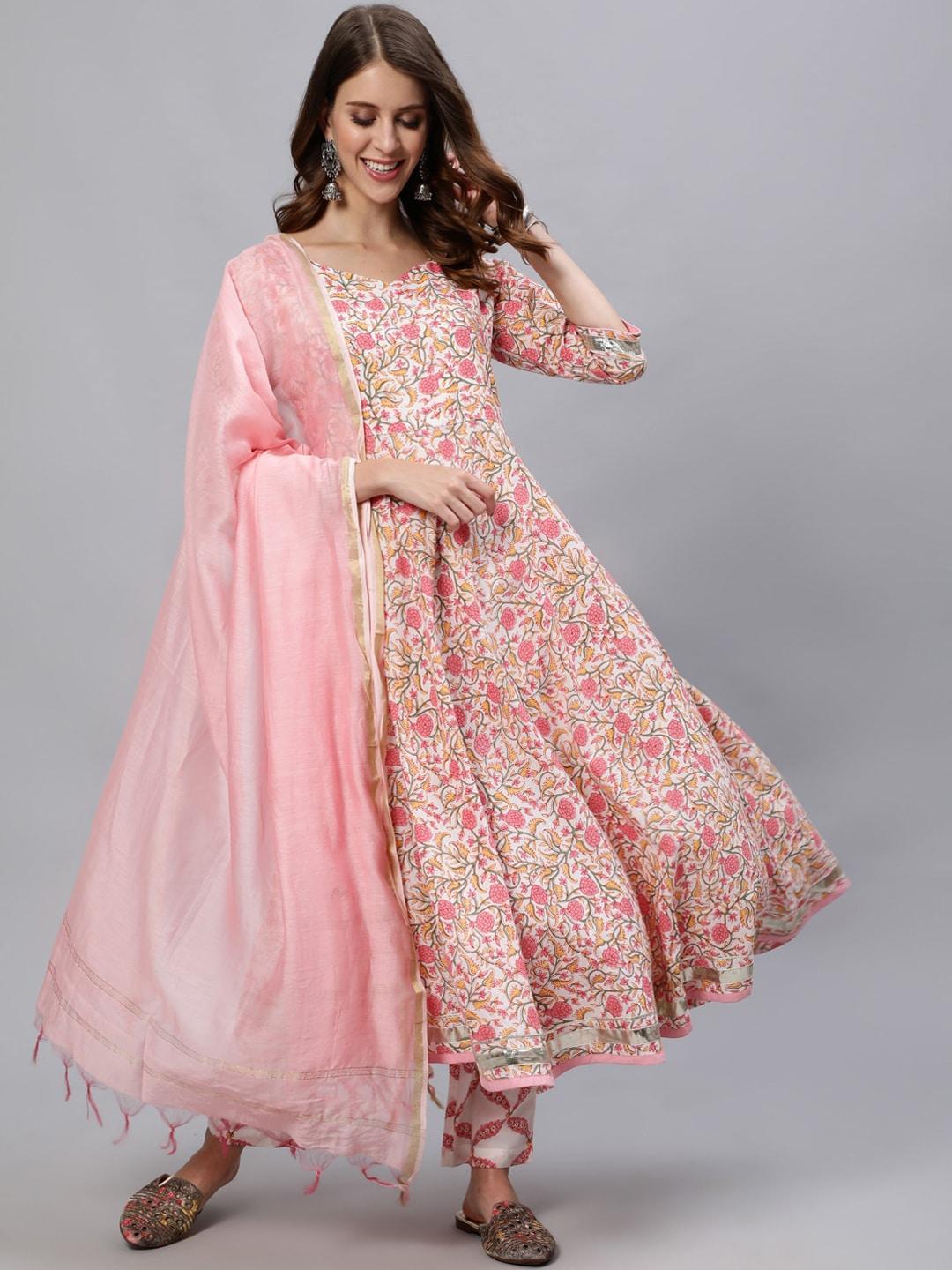 jaipur-kurti-women-pink-floral-gotta-patti-pure-cotton-kurta-with-trousers-&-dupatta