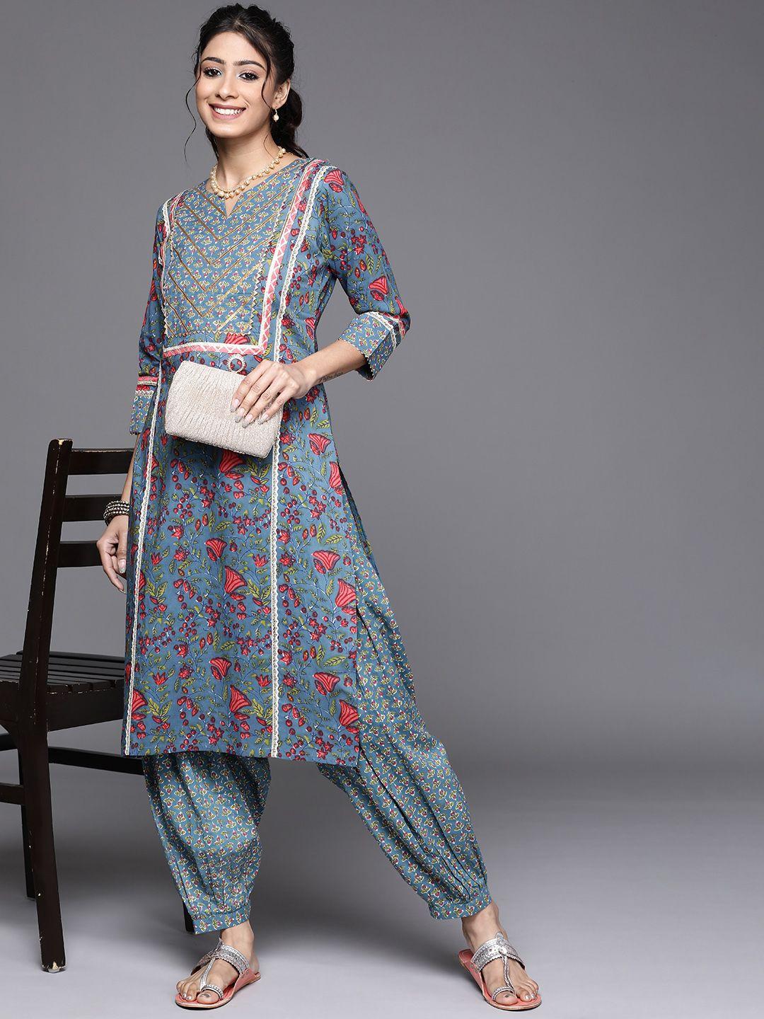 libas-women-blue-&-red-pure-cotton-floral-printed-salwar