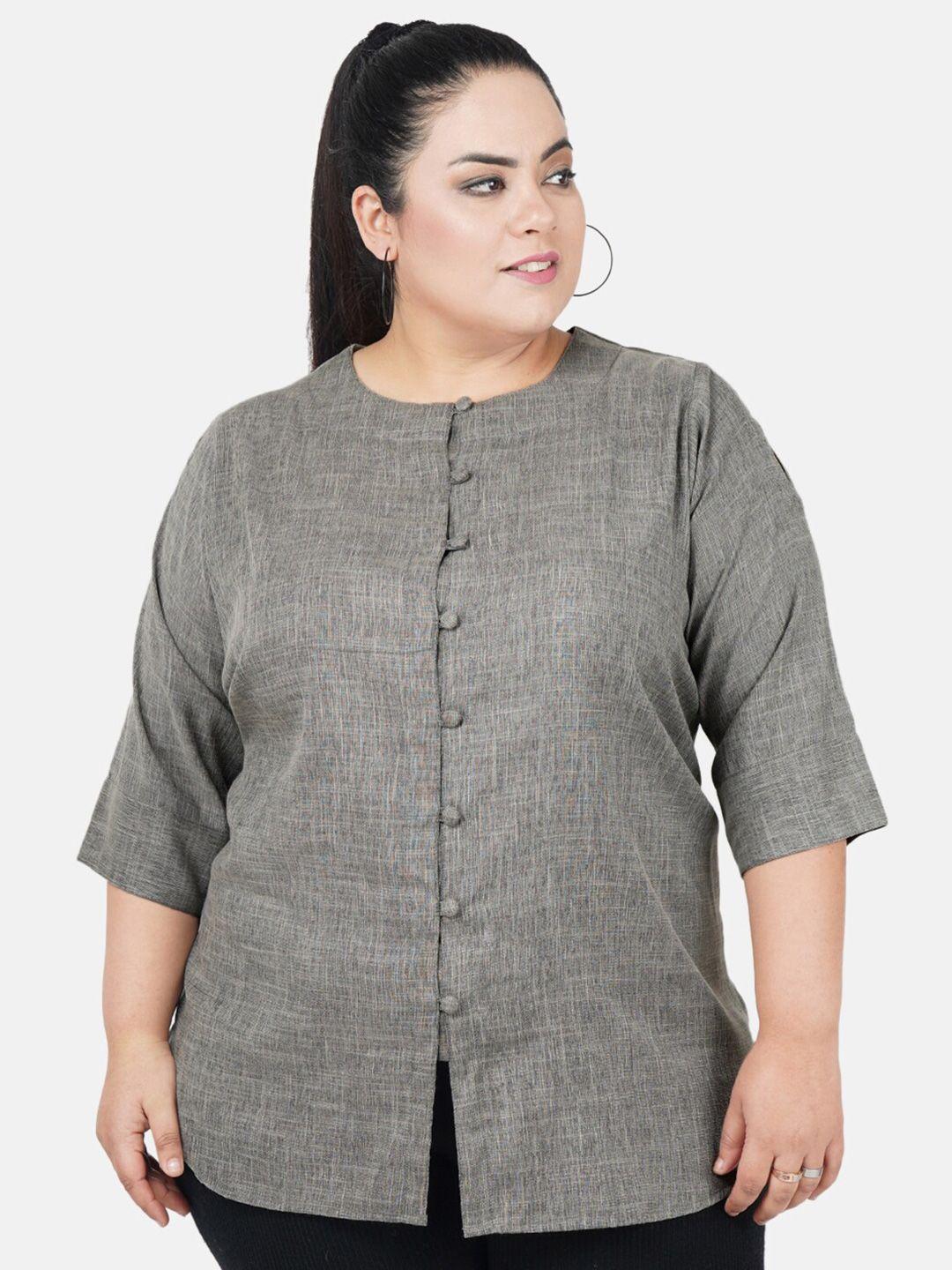 Indietoga Plus Size Grey Cotton Linen Tunic Top
