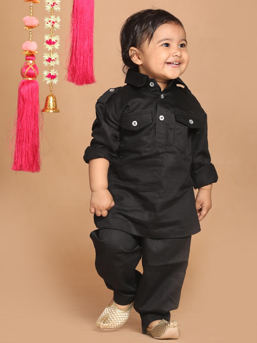 vastramay-sishu-boys-black-pure-cotton-kurta-with-pyjamas