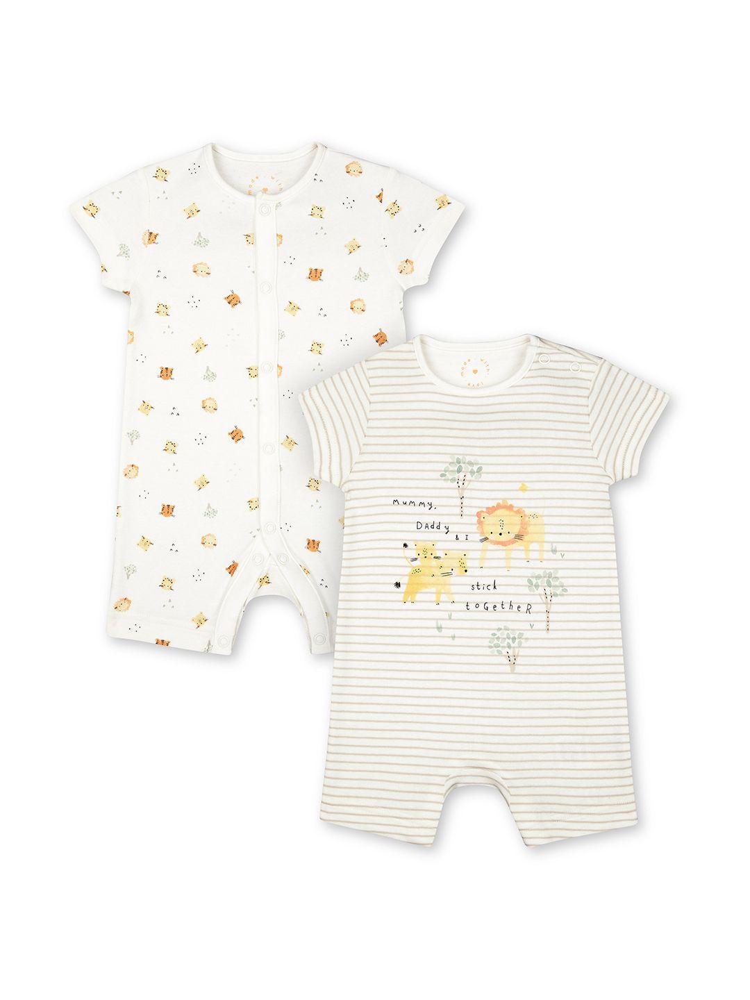 mothercare-unisex-kids-off-white-pack-of-2-animal-print-&-striped-round-neck-rompers