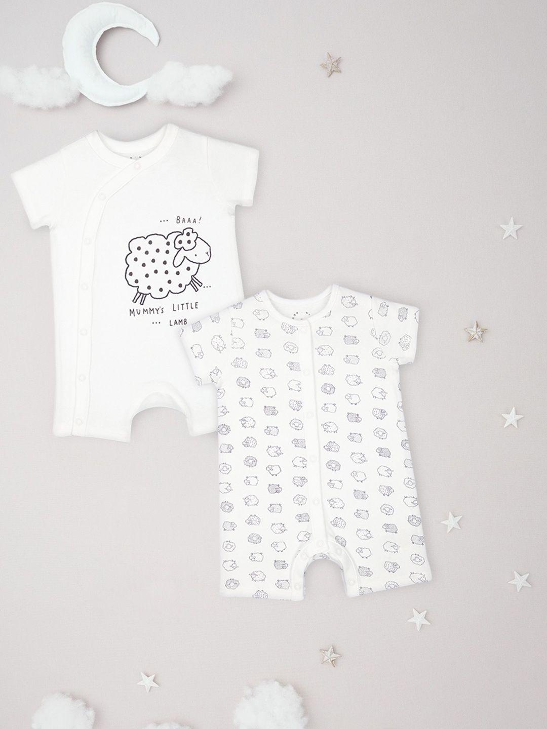 mothercare-infant-unisex-white-pack-of-2-animal-print-round-neck-pure-cotton-rompers