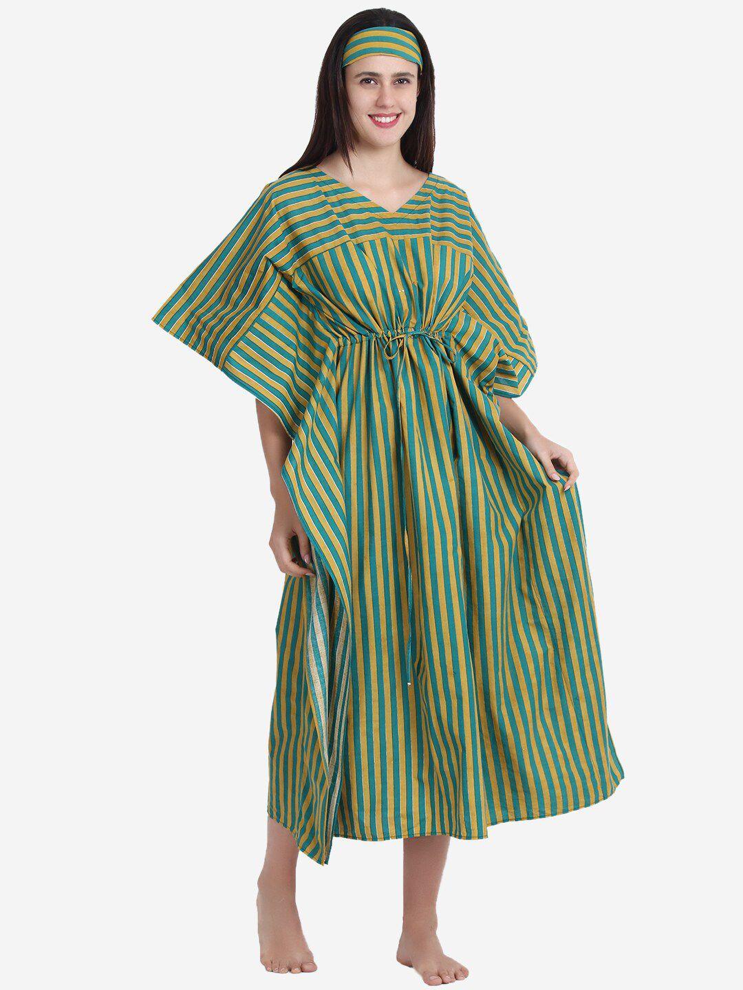 anaario-women-green-striped-pure-cotton-kaftan-maxi-nightdress