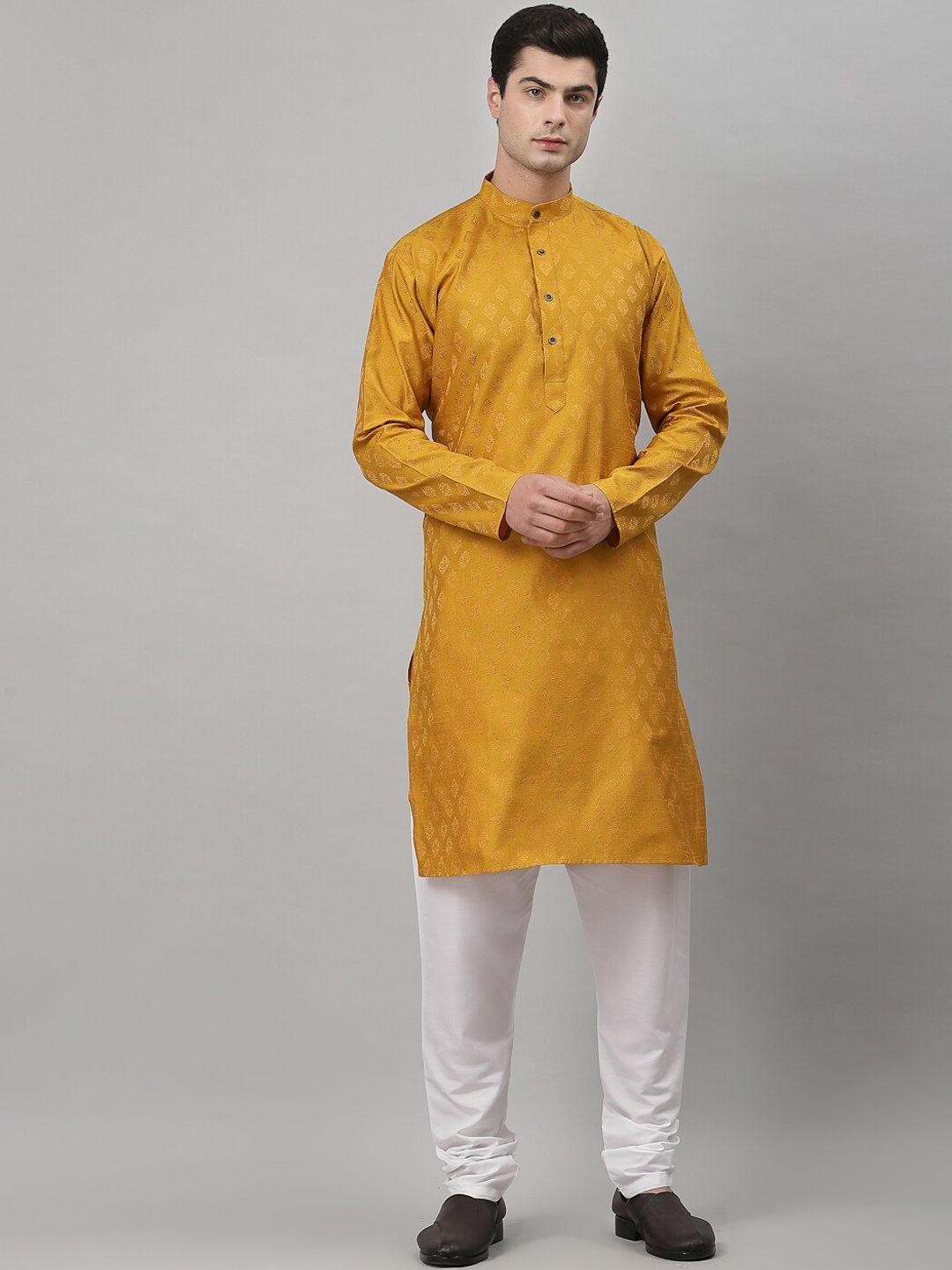 neudis-men-yellow-ethnic-motifs-woven-design-kurta-with-churidar
