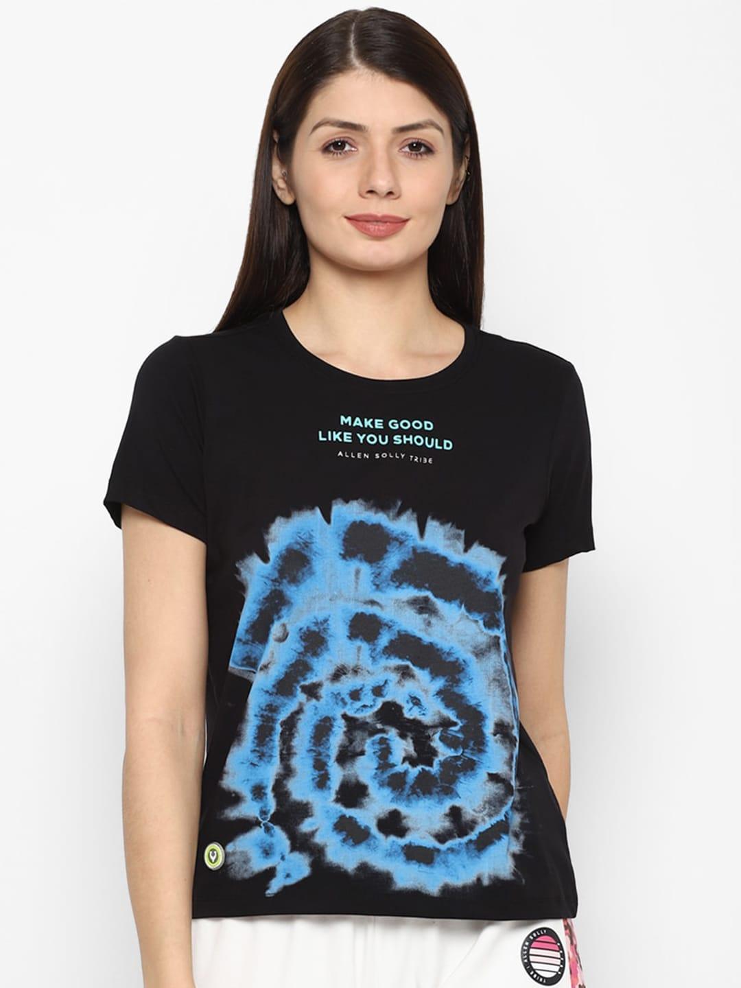 Allen Solly Woman Women Black & Blue Printed T-shirt