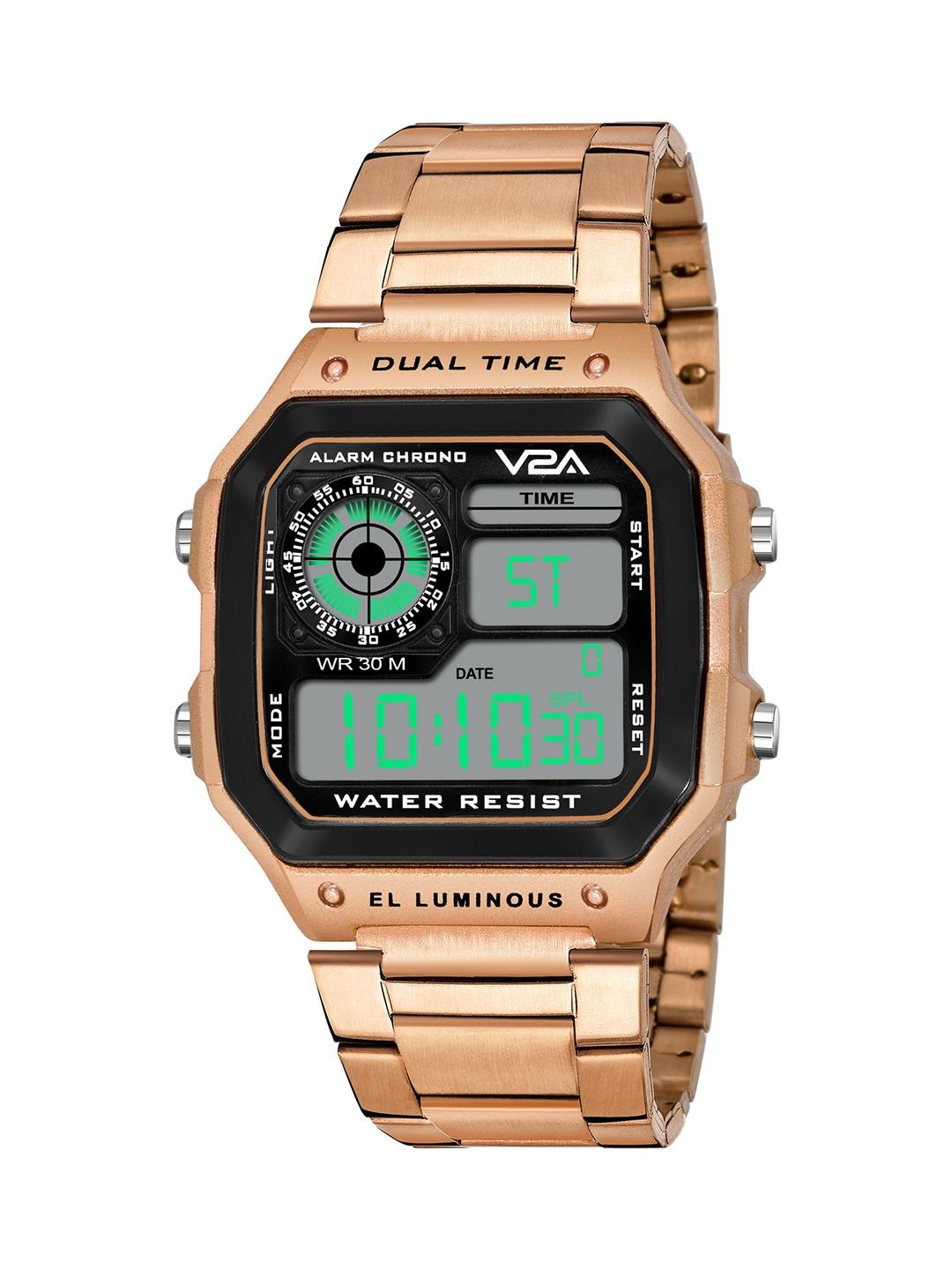 V2A Men Rose Gold-Toned & Rose Gold Bracelet Style Digital Multi Function Watch