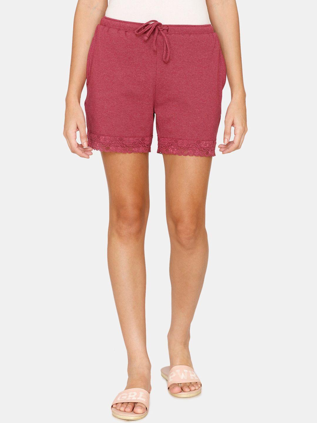 zivame-women-red-shorts-with-lace-inserts