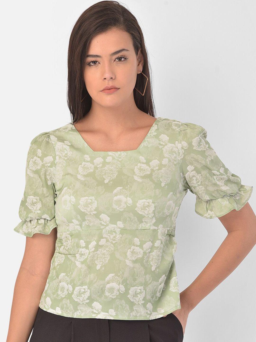 latin-quarters-green-floral-print-puff-sleeves-top