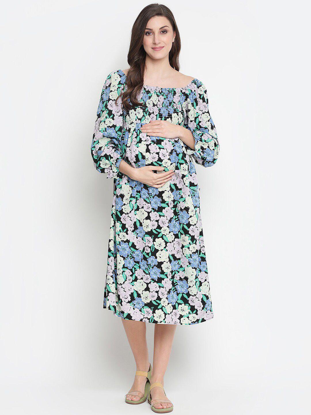 Oxolloxo Black & Blue Floral Maternity Midi Dress