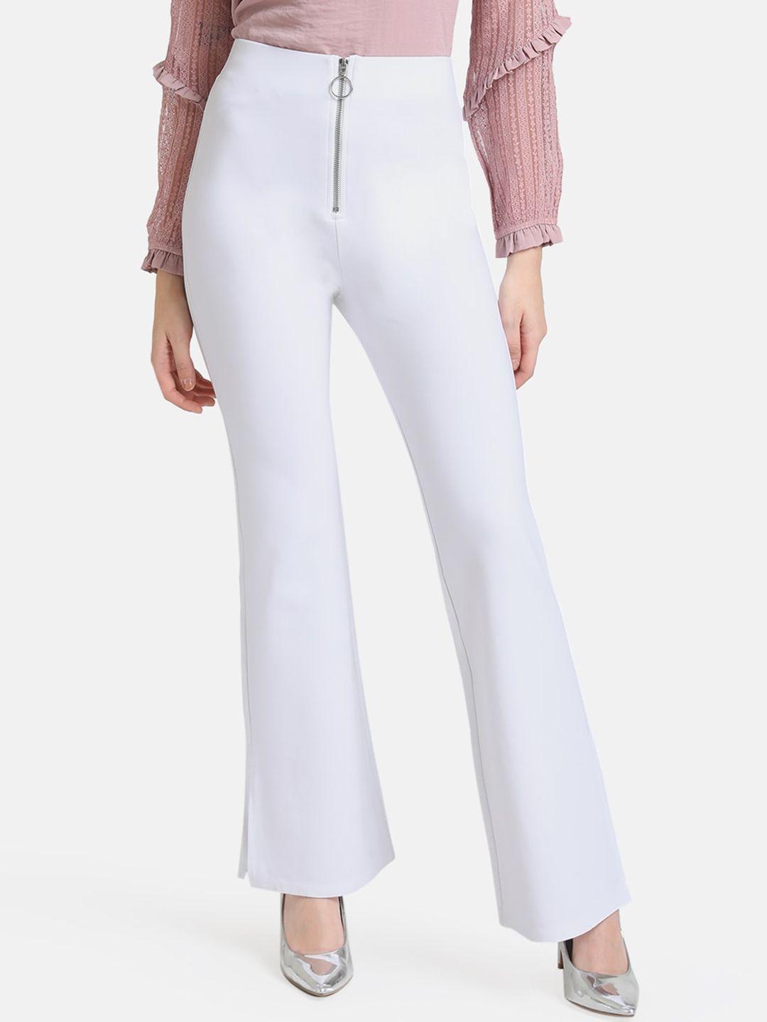 kazo-women-white-flared-low-rise-front-zipper-detailed-trousers