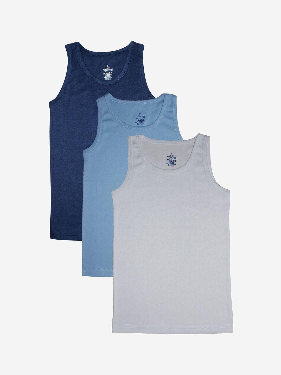 KiddoPanti Pack of 3 Boys Navy ,Sky Blue & White Rib vest