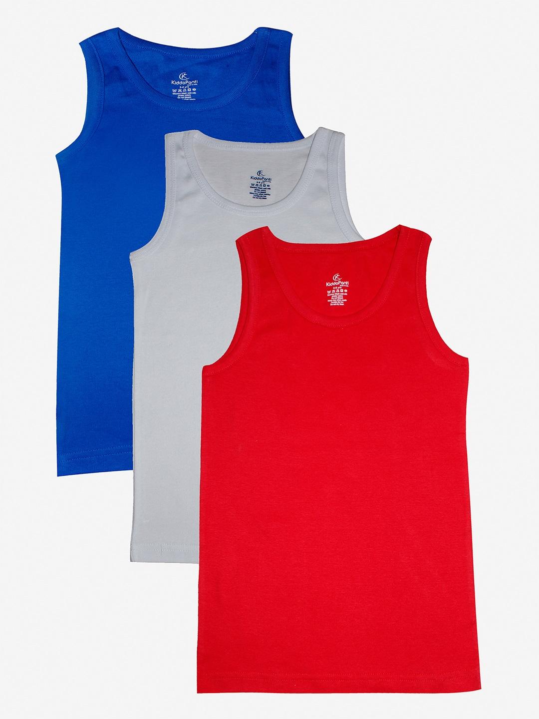 KiddoPanti Boys Pack of 3 Multi Colors Solid Rib vest