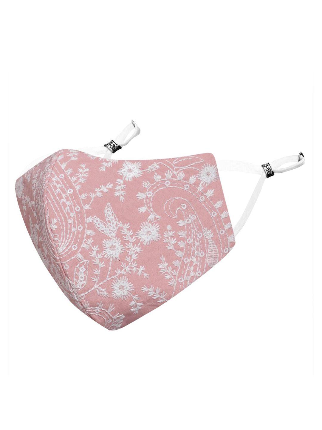 MASQ Pink & White Embroidered 4-Ply Reusable Anti-Pollution Cloth Mask