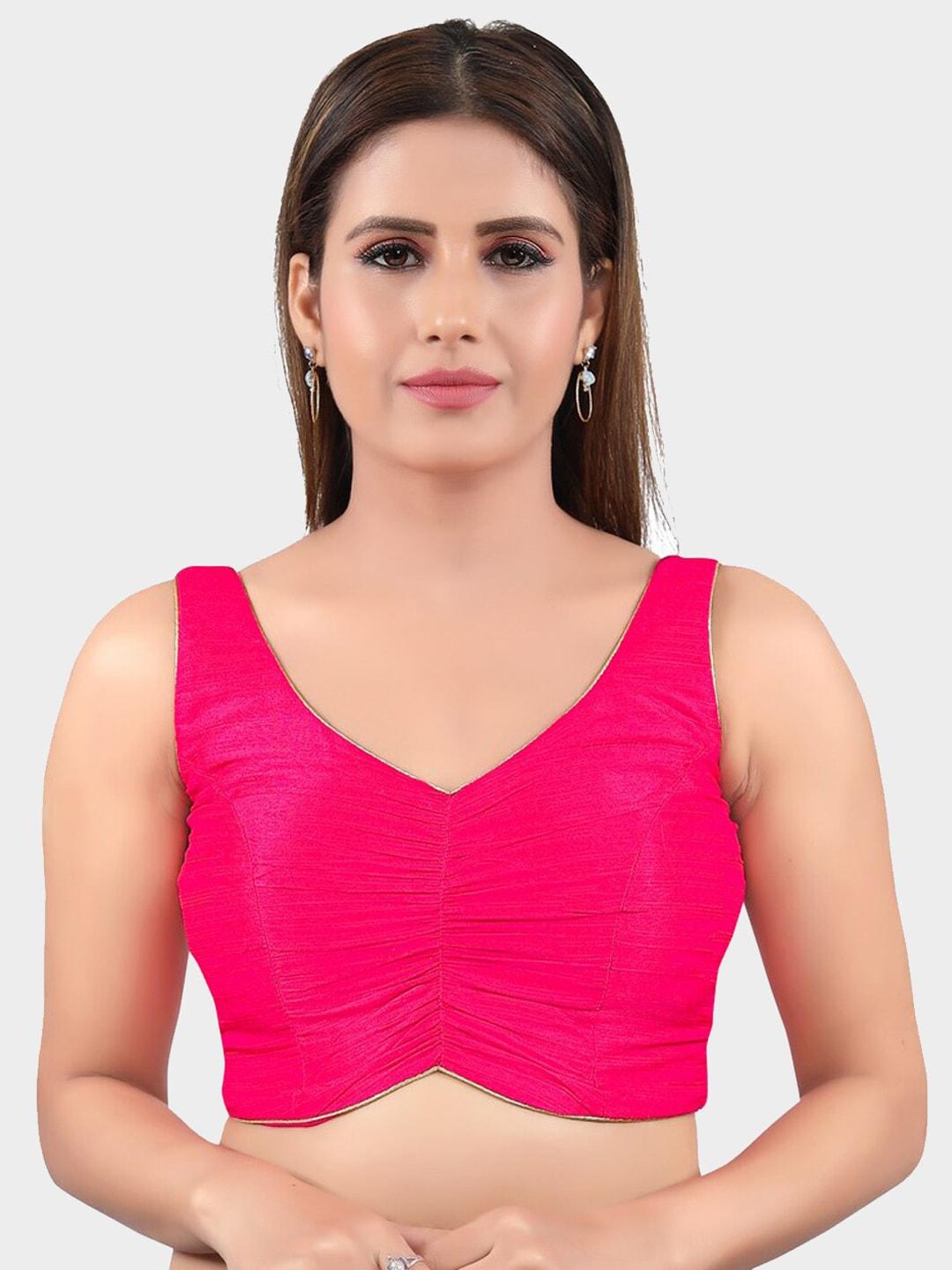 salwar-studio-pink-solid-readymade-mulbury-silk-saree-blouse
