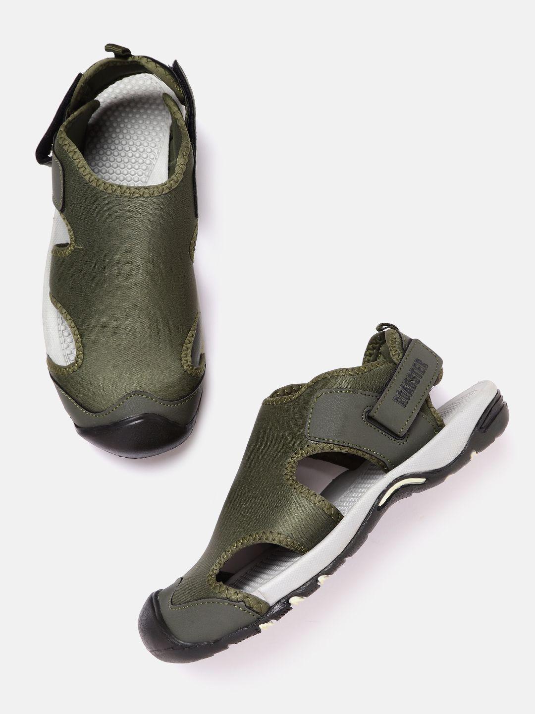 Roadster Men Olive Green Solid Sports Sandals