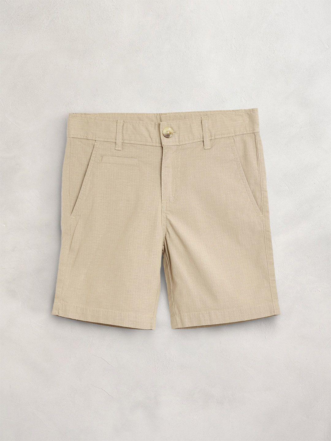 Cherry Crumble Boys Beige Knee Length Cotton Blended Shorts