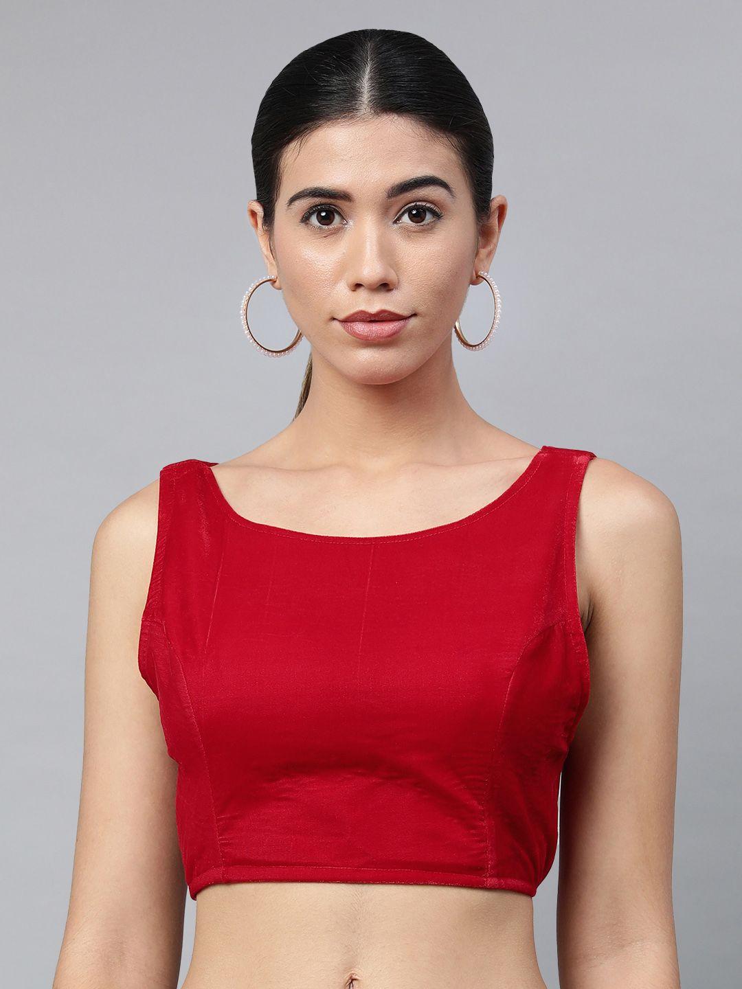 flaher-women-red-solid-velvet-styled-back-ready-made-padded-blouse