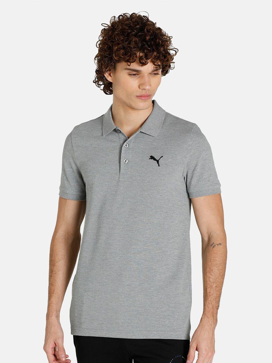 Puma Men Grey Polo Collar Slim Fit Active T-shirt