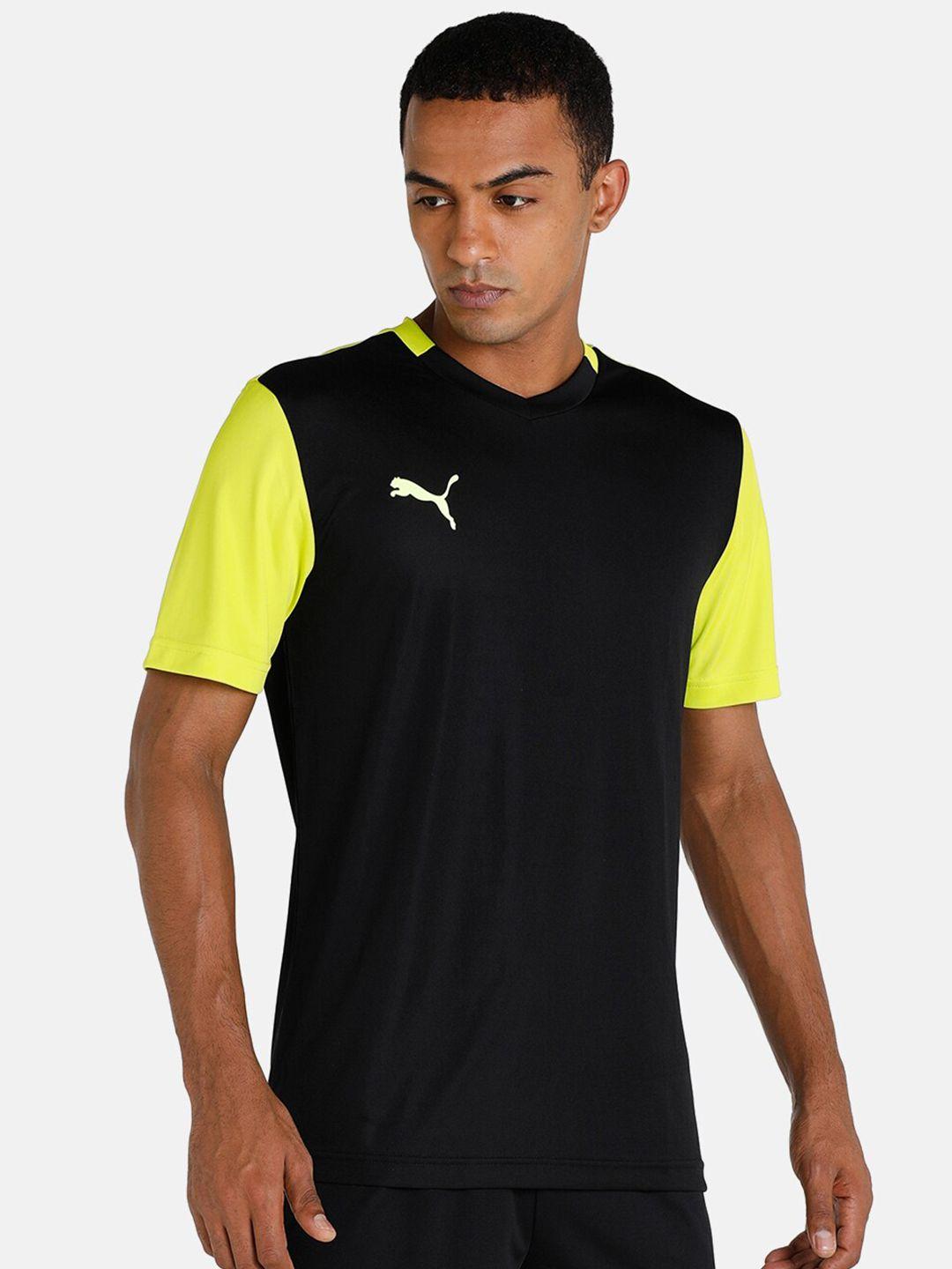 Puma Men Black & Yellow Colourblocked V-Neck dryCELL Outdoor T-shirt