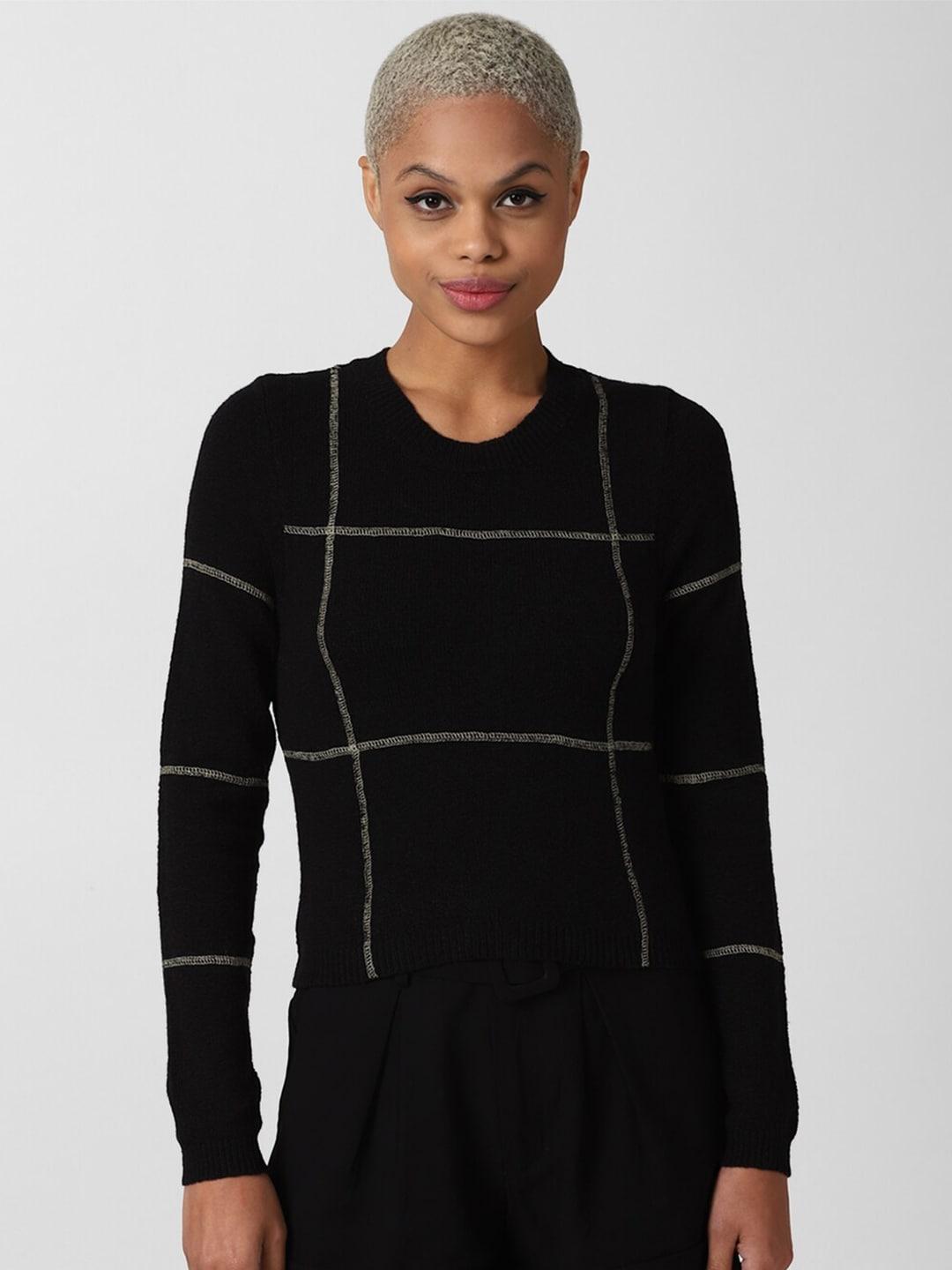 forever-21-women-black-&-grey-checked-fitted-pullover