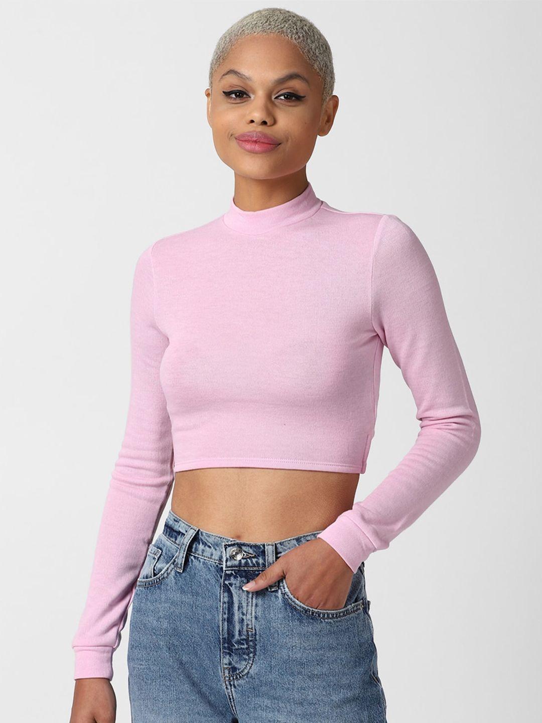 FOREVER 21 Women Pink Knitted Fitted Crop Top
