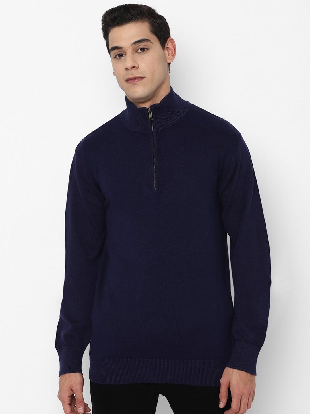 FOREVER 21 Men Navy Blue Pullover with Zip Detail