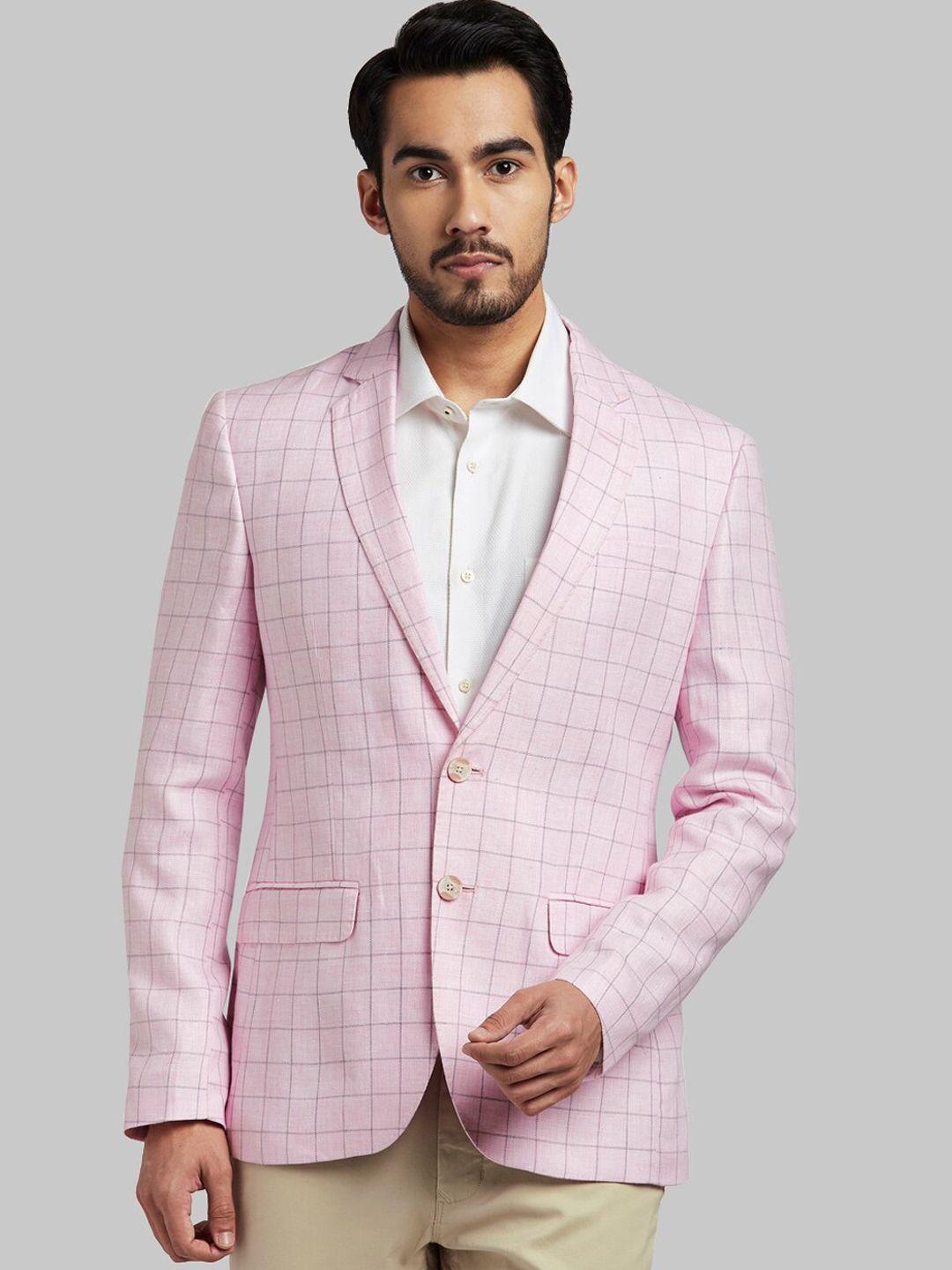 Parx Men Pink Checked Notched Lapel Single-Breasted Blazer
