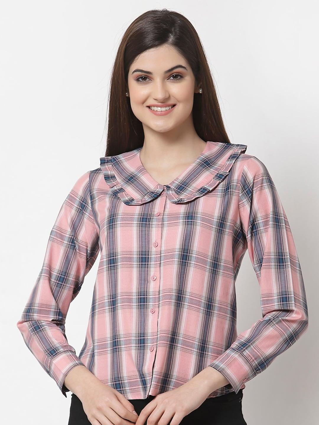 Style Quotient Women Pink Smart Tartan Checked Semiformal Shirt