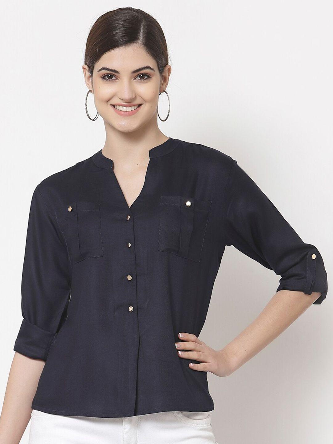 Style Quotient Women Navy Blue Classic Casual Shirt