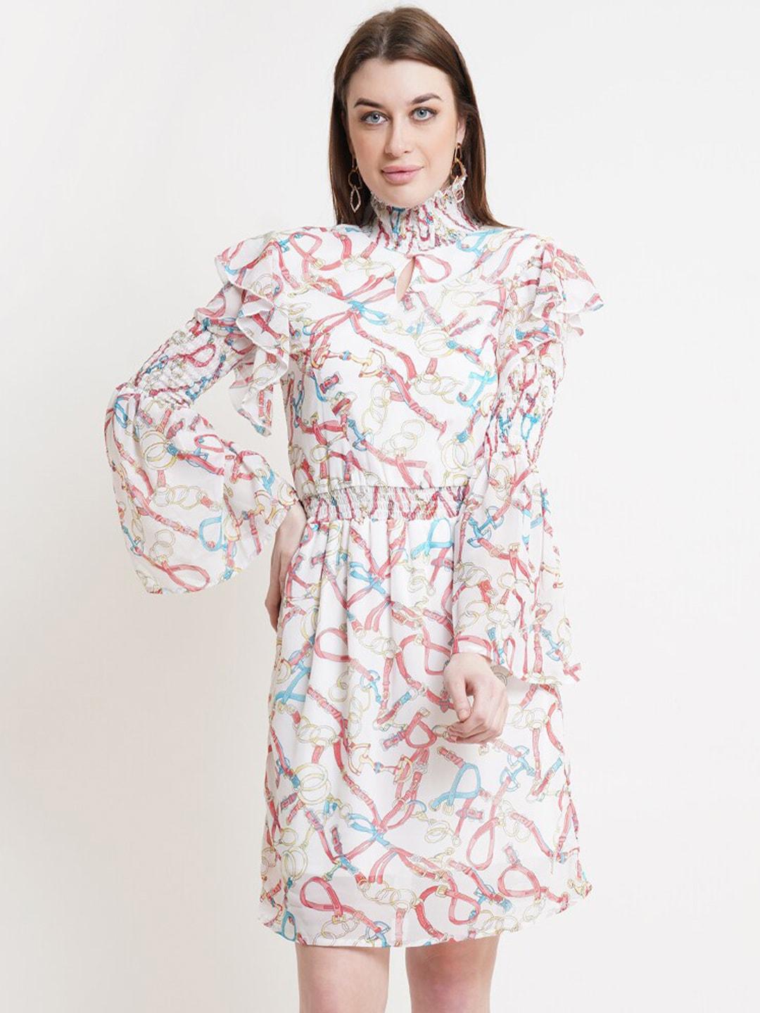 DODO & MOA White Floral Printed Fit & Flared  Dress