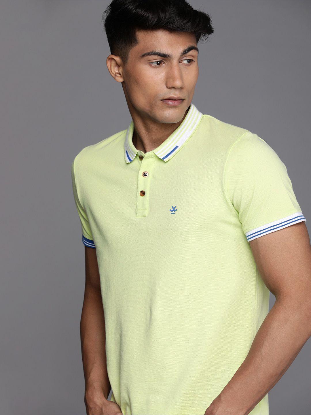 WROGN Men Lime Green Polo Collar Slim Fit T-shirt