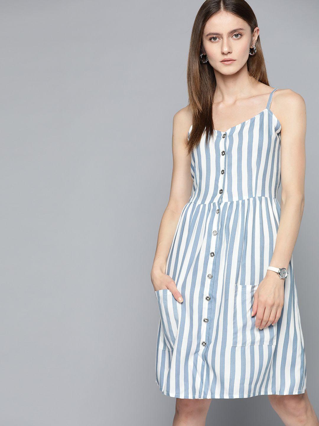 chemistry-blue-&-white-striped-a-line-dress