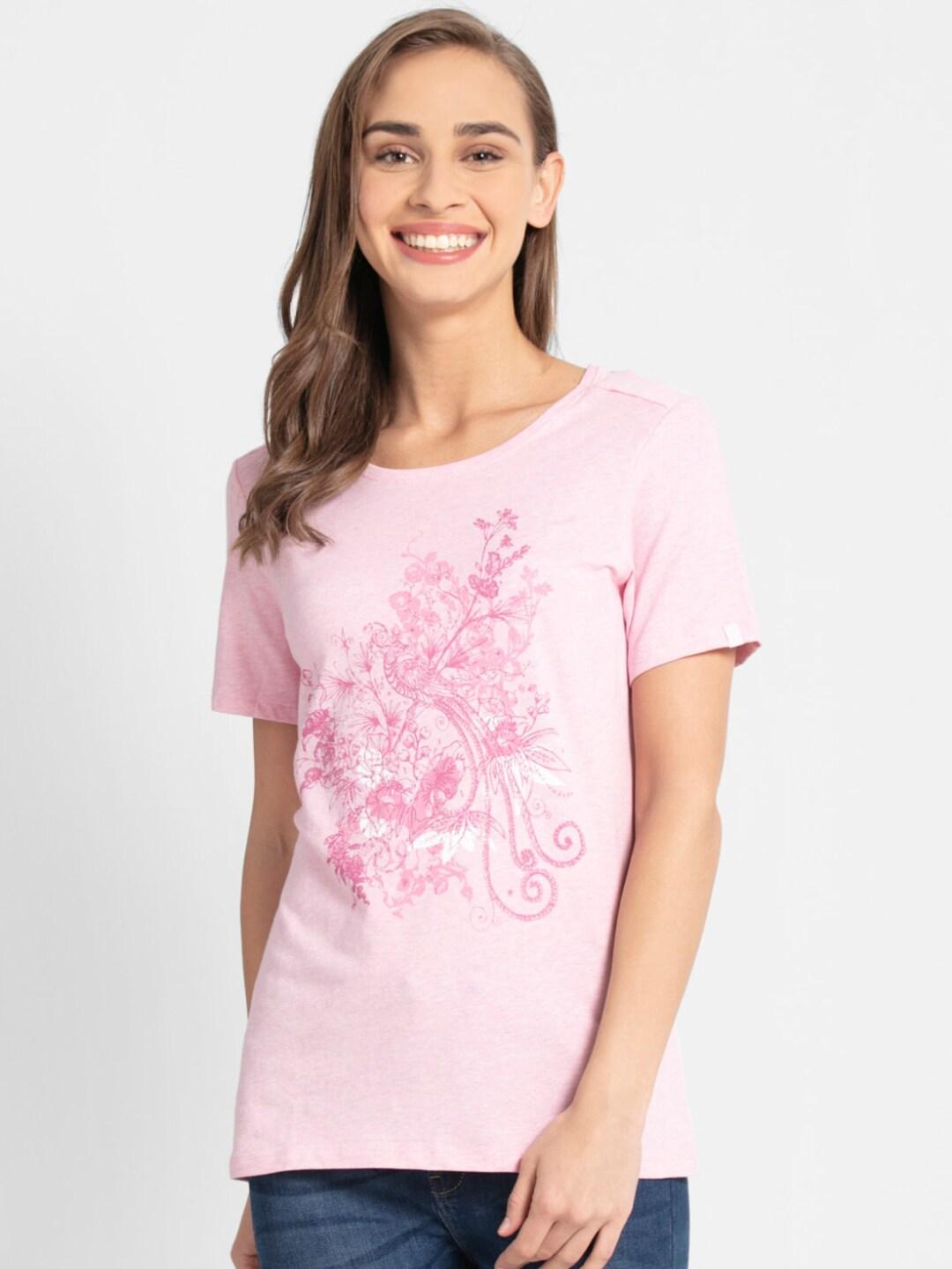 Jockey Women Pink Floral Printed Cotton T-shirt