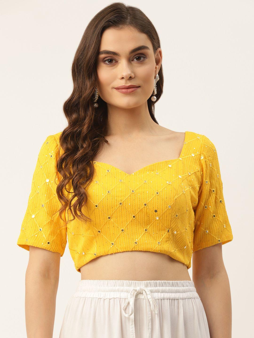 nds-niharikaa-designer-studio-women-yellow-sequinned-padded-saree-blouse