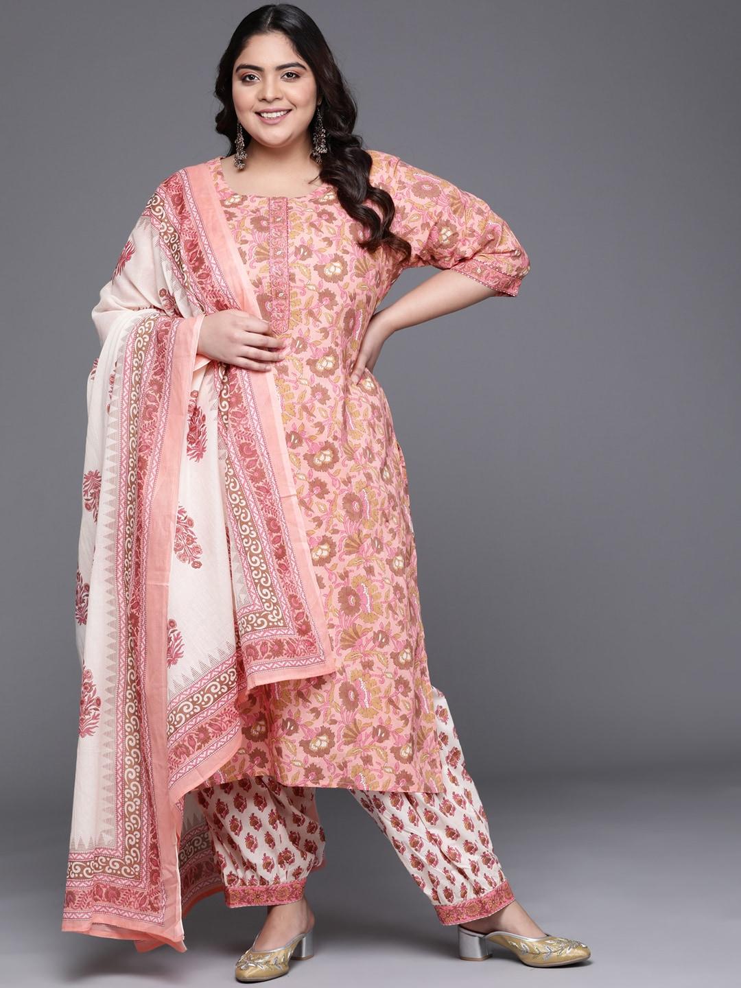 EXTRA LOVE BY LIBAS Women Floral Cotton Kurta with Salwar & With Dupatta