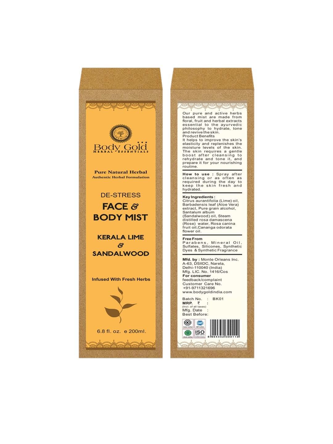Body Gold Kerala Lime & Sandalwood De-Stress Face & Body Mist Toner 200 ml
