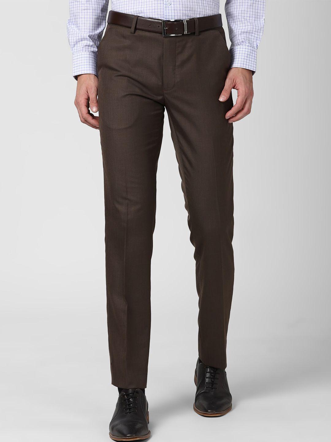 van-heusen-men-brown-textured-slim-fit-trousers