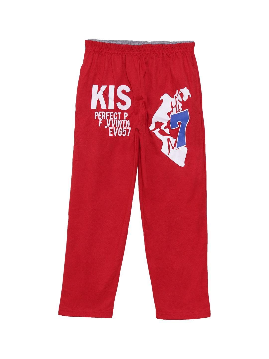 Fashionable Boys Red Printed Pure Cotton Regular Fit Track Pants